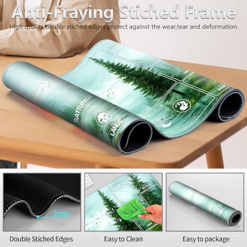 Image of for MTG Playmat with Card Storage Bag,Non-Slip Rubber Base & Smooth Surface 35.4x19.7in,Beginner-Friendly Magic Mat for Commander Deck,Foggy Forest Green
