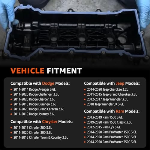 Image of 3.6L Valve Cover Intake Manifold Gasket Set Replacement for Jeep Dodge Chrysler 200 300 Wrangler Cherokee Challenger Charger Durango Journey Ram ProMaster 1500 2500 3.6 V6 2011-2022 5184596AE VS50805R