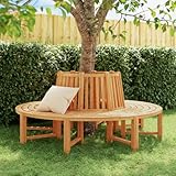 Zeehear Baumbänke 2er Set Halbrund Ø201 cm, Massivholz Teak, wetterfest, Gartenbank mit Rückenlehne für Außenbereich, Terrassenmöbel