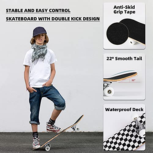 Jaoul Cruiser Skateboards for Beginners Complete Maple Skateboard 31 Inch for Girls Boys Youth Adults Kids Double Kick Standard Skateboard