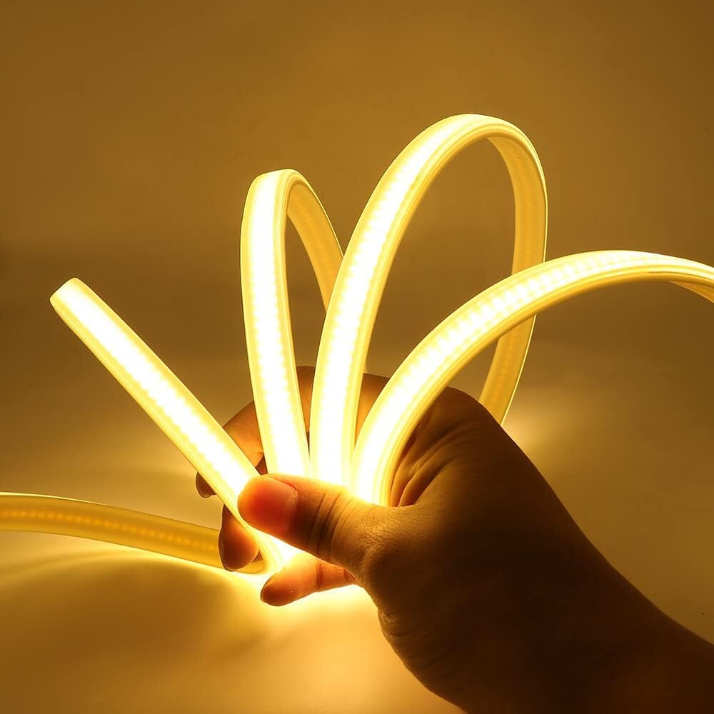 Striscia Led Cob 220V per esterno 15W metro senza trasformatore adesiva super flessibile luce continua IP67 luce calda naturale fredda (4000K Natura, 5 metri)