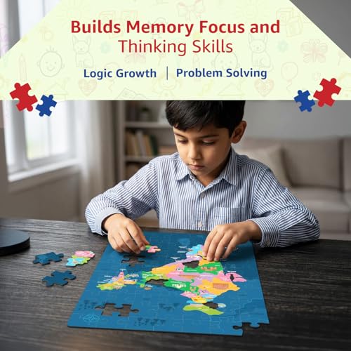 Image of Amazon Brand - Jam & Honey India Map Puzzle & Learning Kit | 6+ Years | 84 Pieces | 100 Flash Cards | 40 Stickers