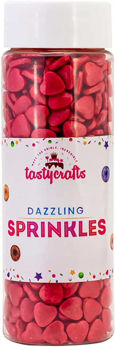 Tastycrafts Edible Red Heart Shape Sprinkles | Hearts Sweet Candy Topping for Cake Decor | Cake Decoration and Garnishing | Best use for Cupcake, Pastry, and Cake Toppers