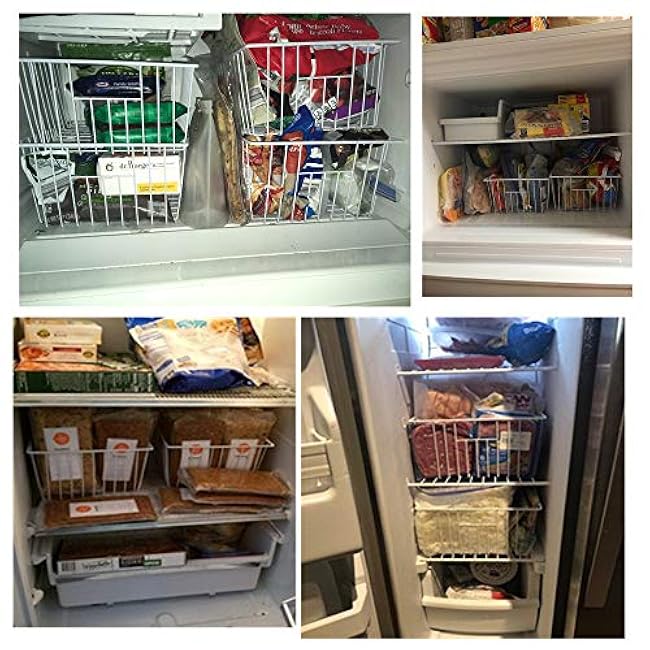 Upright Freezer Organizer Bins£¬ Freezer Baskets for 14, 15 cu.ft Standup Freezer, Wire Storage Baskets with Built-in Handles for Frozen Foods, Snacks, Vegetables, Fruits and More, 4Pcs , White