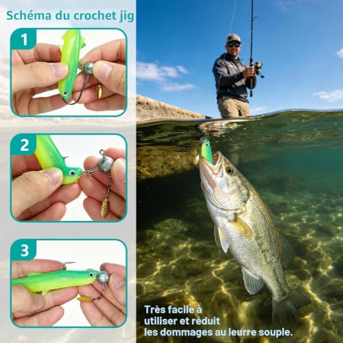 VEYCVLA Leurre Souple 12cm, Leurre Artificiel pour Sandre Perche Truite, Têtes Plombées Rondes Kit Pêche Eau Douce Salée – vue 6