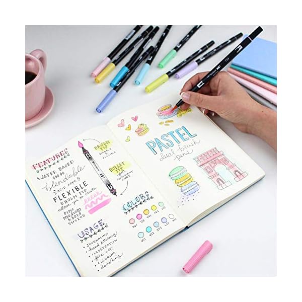 Tombow 56187 Dual Brush Pen Art Marker, Pastellfarben, 10 Stück Mischbare Pinsel und feine Spitze Marker – Bild 8