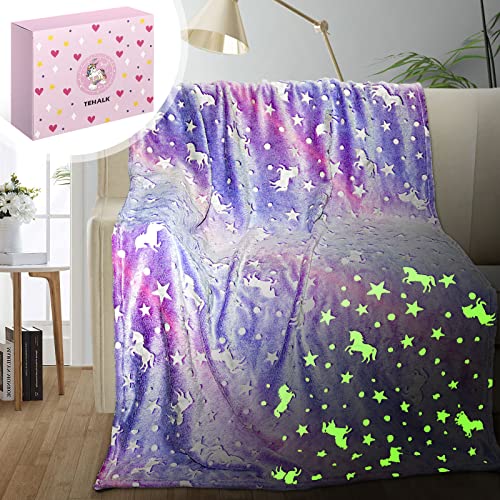 Image of Unicorn Glow in The Dark Blankets for Kids, Soft Fleece Blankets for Girls /Toddler, Unicorns Gifts for Girls Age 3-12 50 inchx 60 inch