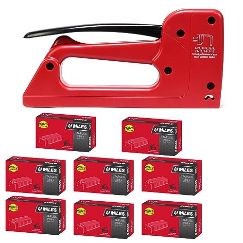 Image of MILES Plastic TP-10 Gun Tracker | 8000 pcs 23 /8 Stainless Steel Staple Pins | Red Color | Combo | Office | Hardware | Industry Professional Use | Sofa Car Seat Stapler
