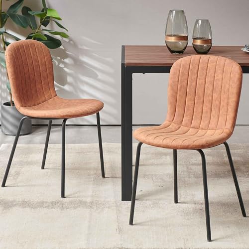 NORDICANA Faux Leather Dining Chairs PU Tufted Kitchen Chairs Set of 4, Brown