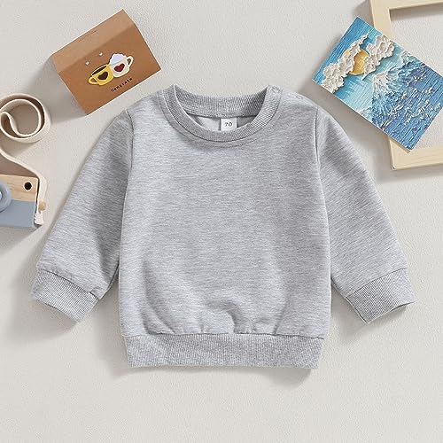 toddler baby boy girl long sleeve crewneck pullover sweatshirt sweater outfits solid color casual clothes