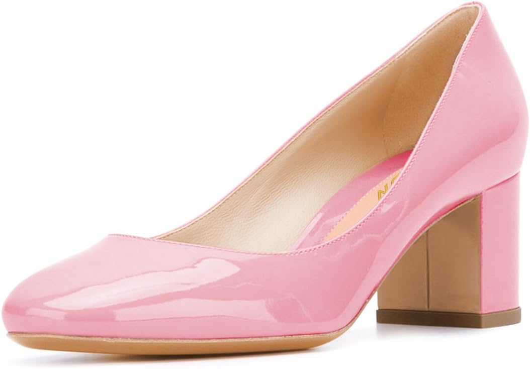 YDN Women Comfy Round Toe Block Low Heel Pumps Slip-on Dress Office Business Shoes