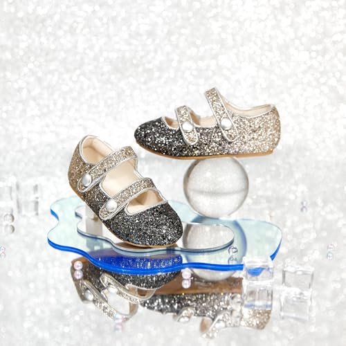 Image of PHIRAMIN Toddler Flower Girl Glitter Dress Shoes Little Girl Ballet Flats Bow Wedding Party
