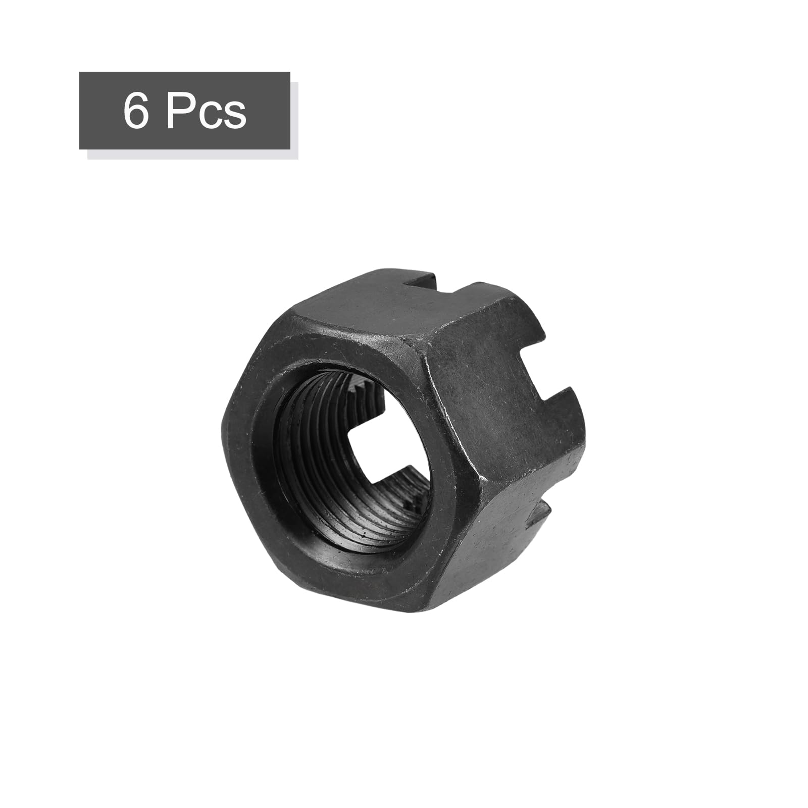 QUARKZMAN M18x1.5mm Tuerca Ranurada Hexagonal, Tuerca Hexagonal de Acero al Carbono Grado 4.8, Negra, 6 Piezas