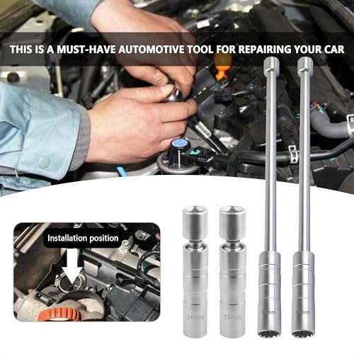 Image of Salior 14mm Extend Spark Plug Socket,Thin Wall 12 Points 3 /8 inch Drive Spark Plug Removal Tool Compatible with BMW Nissan More Car,Steel Magnetic Spark Plug Socket Set Car Tools (14mm Extend)