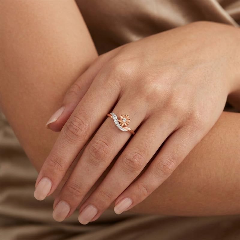 Image of DISHIS 14K Yellow /White /Rose Gold Diamond Flower Ring for Women