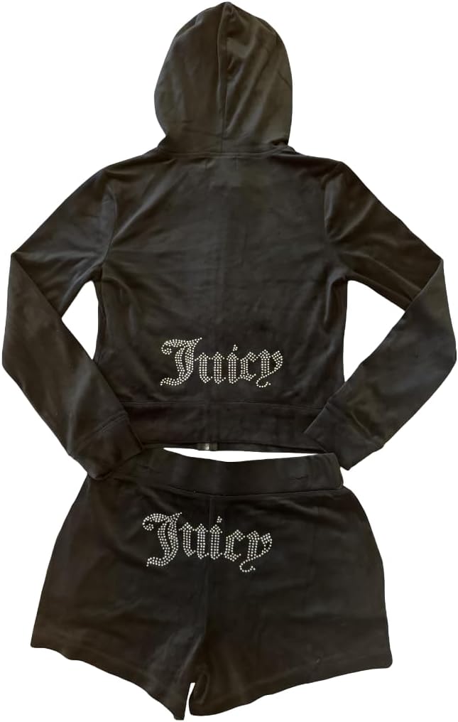 Juicy Couture Velour Liquorice Tracksuit Jacket and Shorts Set Size L