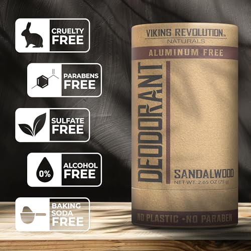 Image of Viking Revolution Sandalwood Deodorant for Men - Aluminum Free with Shea Butter and Tapioca Starch - Stain- Free and Baking Soda-Free - Natural Deodorant for Men (2.65oz)