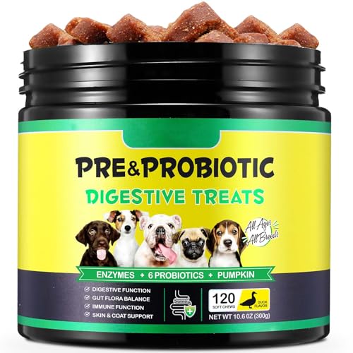 Probióticos para Perros, Probióticos para Perros para Perros Enzimas Digestivas, Salud Intestinal, Picazón en la Piel, Alergias, Sistema Inmunológico y Apoyos para la Salud en General, 120 Chews