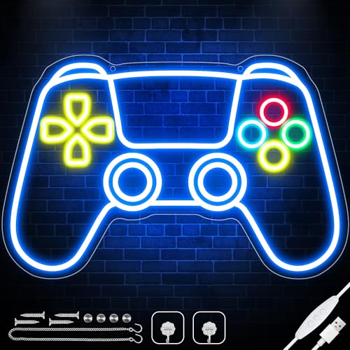 Gamer Neon Sign for Gaming Room Wall Decor 9-position Brightness Adjustable Gamepad Shape LED Neon Lights Sign Gamer Room Gifts for Teenage Boys and Kids 16.9
