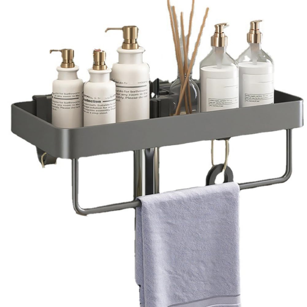 CTRLZS Aluminum Shower Shelf with Towel Rack, No-Drill Bathroom Organizer, Shampoo and Shower Gel Storage Rack A