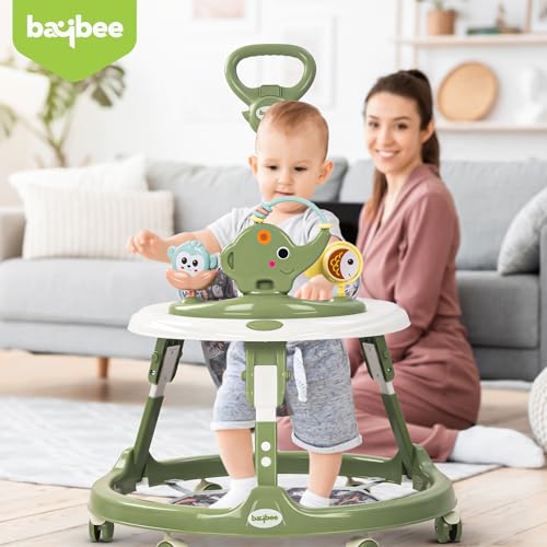 Image of Baybee Minto 2-in-1 Baby Walker for Kids with Push Handle, 2-Level Height Adjustment, Footmat & Musical Toy Bar | Activity Push Walker for Babies 6-18 Months (Green)