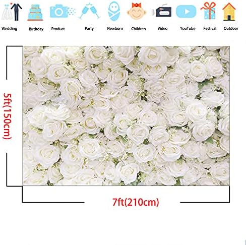 Avezano Bridal Flowers Wall Backdrop 7x5ft White Flowers Wedding Photo Background Girl's Bridal Shower Ceremony Anniversary Birthday Party Decoration Banner Photobooth Studio Props