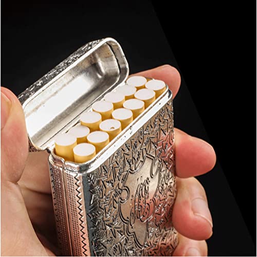 Zingingen Metal Cigarette Case,Vintage Carved Cigarette Storage Case Pouch, 14 Count Pack Cigarette Storage Container，Handmade Portable Shatterproof Case Box Best Gift For Men Women (Color : B) #TOP4