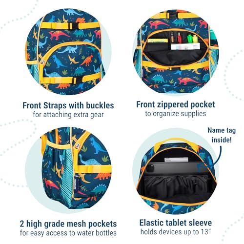 Image of Wildkin Kids Backpack for Boys & Girls, ECO rPET Recycled Lightweight 15 inch Bookbag with Padded Straps - Ideal for Preschool, Kindergarten, School & Travel, Ages 4-6 - Jurassic Dinosaurs