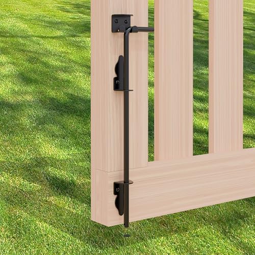Image of Heavy Duty 18 Inch Cane Bolt, Soild Steel 18'' Gate Drop Rod for Wooden Fence, Gate Stopper Hardware for Wooden Fences Metal Doors-(Black Finish,1 Pack)