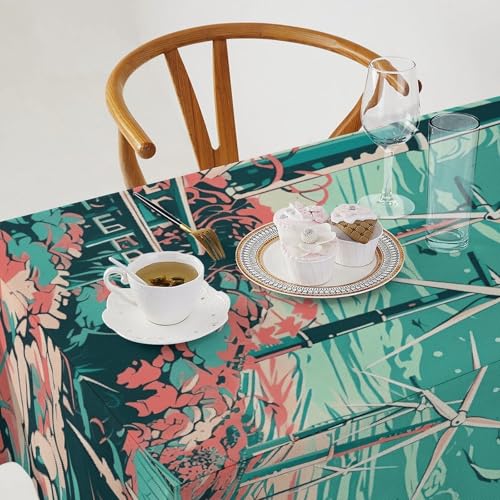 Nappe rectangulaire simple à motif moulin à vent : nappe de table de cuisine lavable - 3