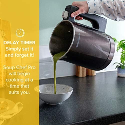 Soup Chef Pro by Drew&Cole  Chunky, Smooth Soup Maker, 1.6L Jug, 1500g Capacity  5 Large Servings, Easy Use - Stay Warm Option, 6 Multi-Function Settings, Self-Timer, Easy Clean - Kitchen Accessory