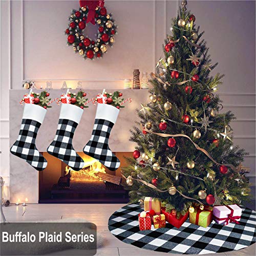 Senneny 6 Pack Christmas Stockings- 18 Inch Black White Buffalo Plaid Christmas Stockings Fireplace Hanging Stockings For Family Christmas Decoration Holiday Season Party Decor #TOP3