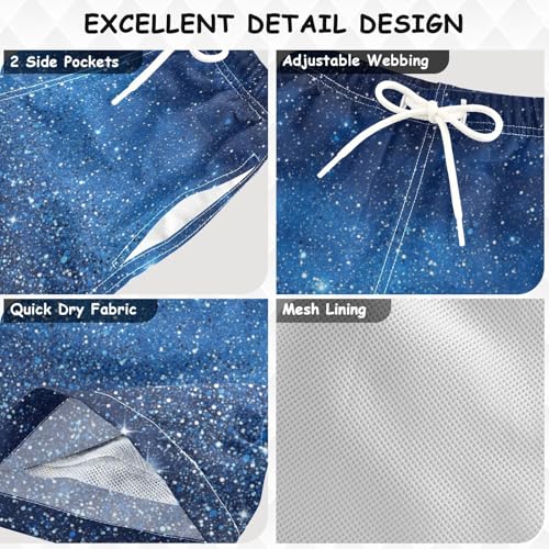 Pigsaly Boys Swim Trunks Cartoon Navy Blue Royal Blue Gradient Flashing Glitter Boys Board Shorts Swimsuit Swimwear S3