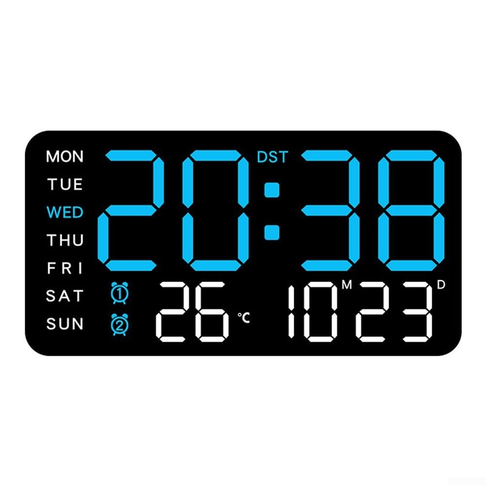 Reloj de Pared Digital Grande Con Control Remoto, Temporizador LED Con Temperatura, Fecha, Semana, Automático, DST, Brillo Ajustable, Despertador (H)