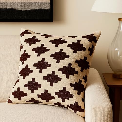 Image of Wakefit Designer Cushion Cover | 16x16 inch | Handmade Block Print | Cotton Fabric on Both Sides | Gentle Wash Only | Pack of 1 | Nishaan Maroon