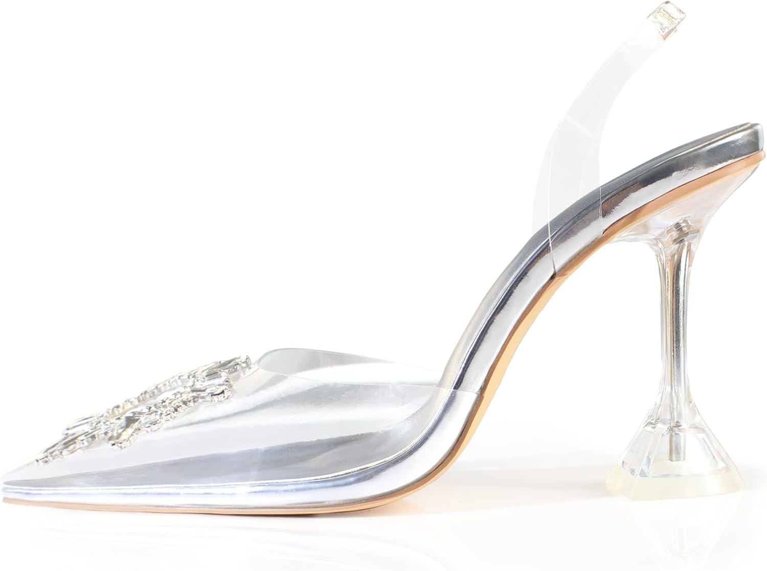 sarawill Women's Sexy Stiletto Pumps Pointed Toe Transparent PVC High Heels Crystal Rhinestones Slingback Party Wedding Shoes for Ladies Fashion