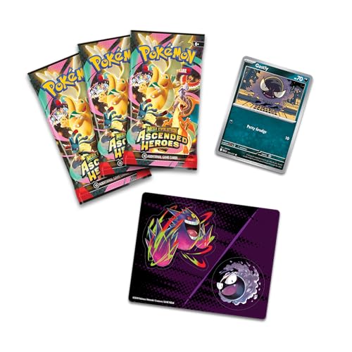 Pokémon TCG: Mega Evolution—Ascended Heroes Tech Sticker Collection—Gastly (1 Foil Promo Card & 3 Booster Packs)