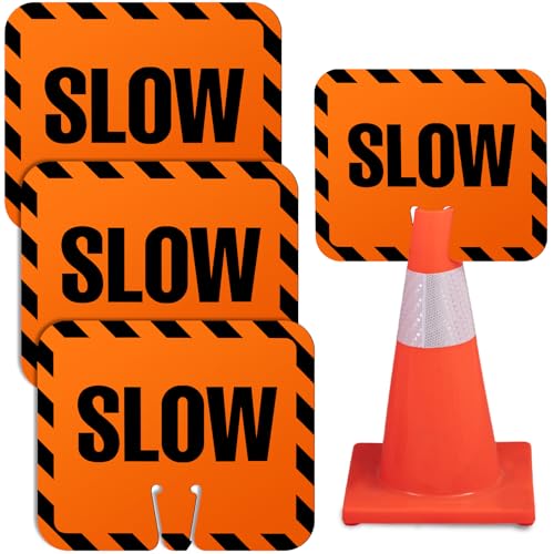 Flutesan 3 Pcs Slow Sign Traffic Cone Sign Road Traffic Cone Top Warning Signs for Outdoor Neighborhoods Street, 12.6 x 10.4 Inches, Black on Orange