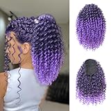 Ponytail Extension,Curly Wavy Ponytail Ombre Purple Drawstring Ponytail Hair Extensions for Women Natural Wavy Synthetic Hairpiece for African Women Daily Use Party(T1B/Purple, 14inch)