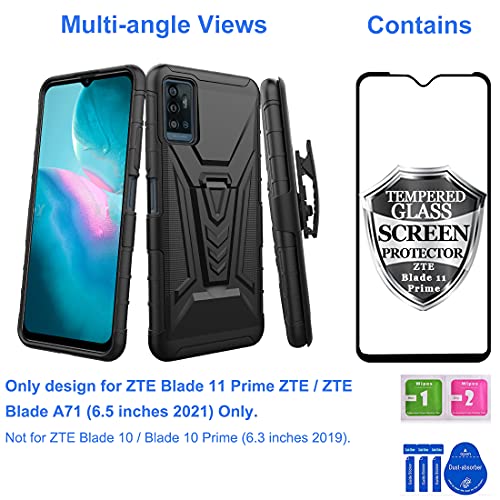 Ailiber Compatible With Zte Blade 11 Prime Case, Zte Blade A71 Case Holster With Screen Protector, Swivel Belt Clip Holster Kickstand Holder, Heavy Duty Full Body Cover For Zte Blade 11 Prime-Black #TOP1