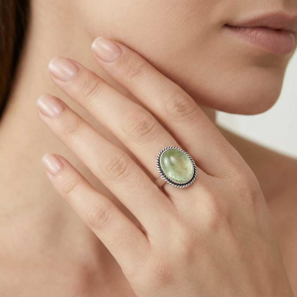 JEWELOPORIUM Chunky Natural Gemstone Ring For Women Amber, Labradorite, Turquoise, Rose Quartz Oval Boho 925 Sterling Silver Plated Handmade Jewelry