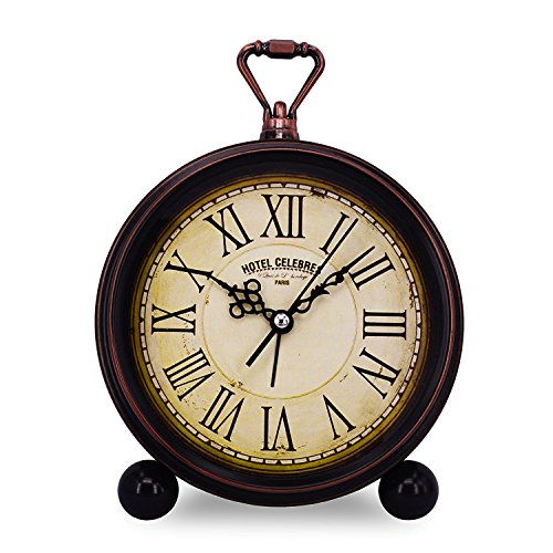 Retro Living Room Decorative Non-Ticking, Sweep Second Hand, Quartz, Analog Large Numerals Bedside Table Desk Alarm Clock, Battery Operated (Hotel Celebres)