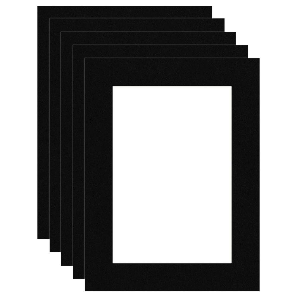Procut Global 16x12" Black Picture Mounts Board to Fit 12x8" Aperture Size - Photo Mount Card Ideal for Prints, Artwork, Crafts & Certificates - Sizes & Colors Available - Pack of 5