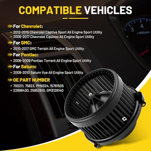 Image of 700211 HVAC Blower Motor Fit for Chevy Equinox 2006-2017, for Captiva Sport 2012-2015, for GMC Terrain 2010-2017, for Pontiac Torrent Saturn Vue Blower Motor Replacement 15781505 22896430
