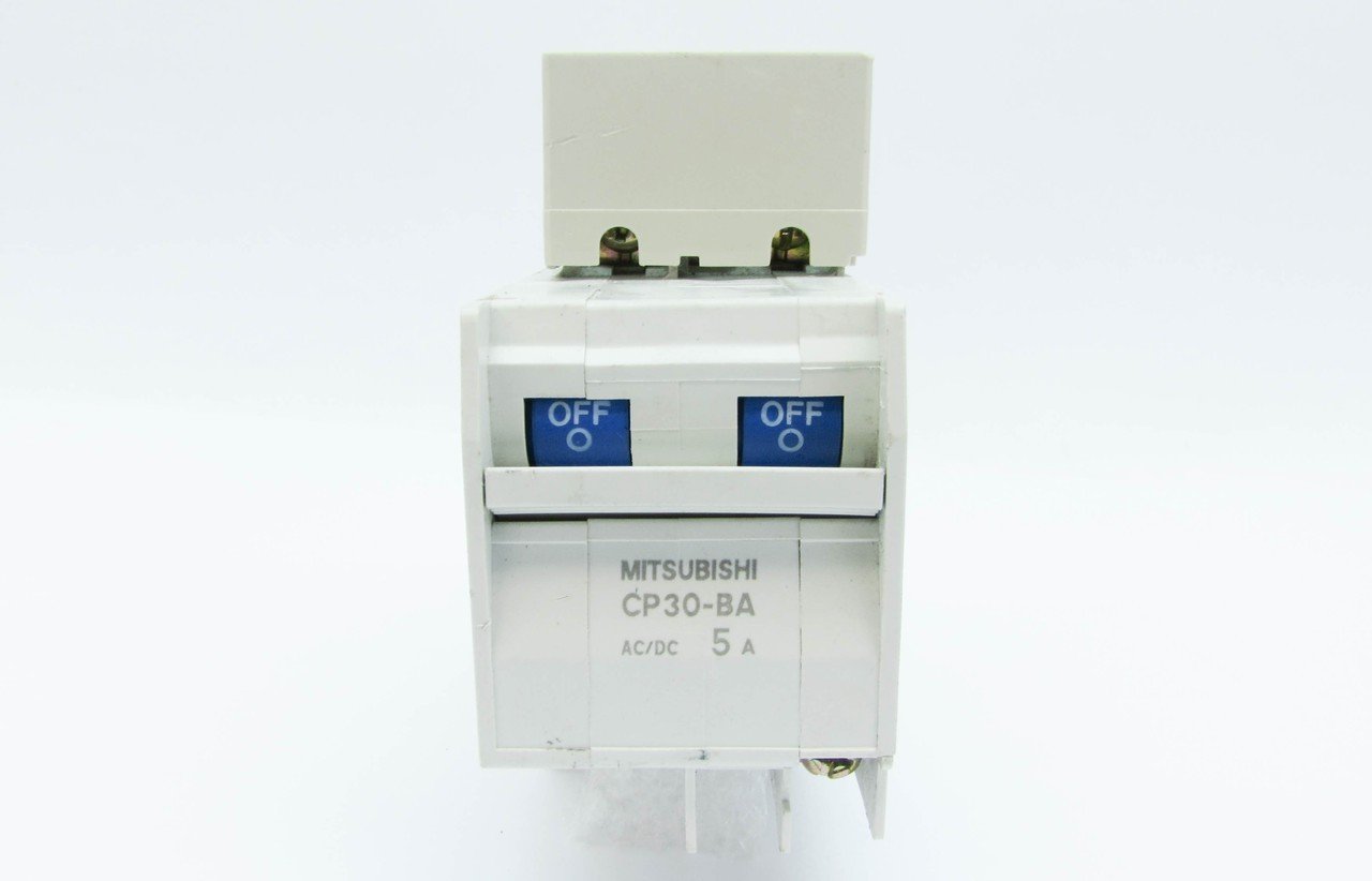 Front view of the Mitsubishi CP30-BA Circuit Breaker showing the 'OFF' indicators for each pole.