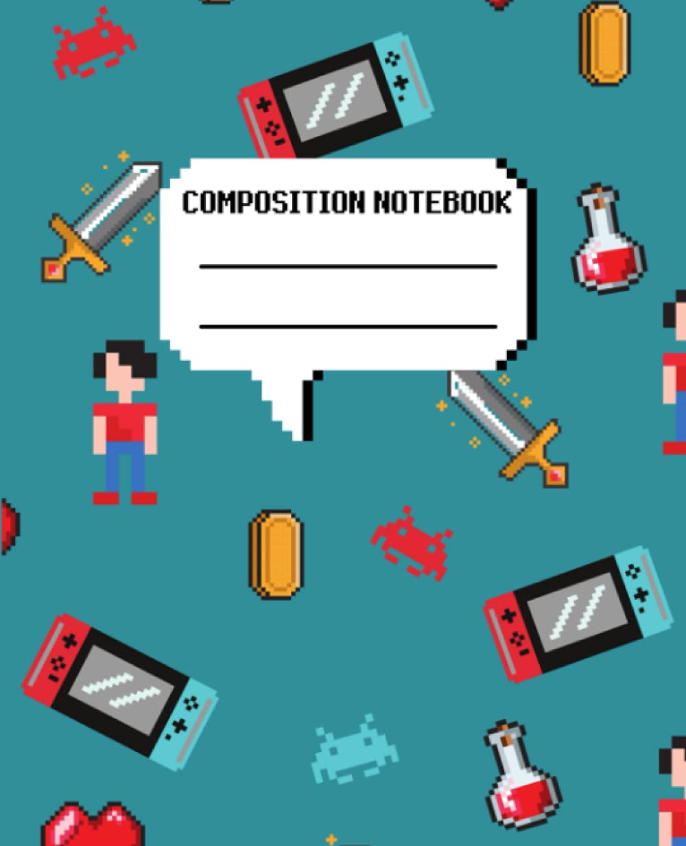 Composition Notebook: Fun Video Game Pixel Design | Wide Ruled Notebook Paper for Kids | Large Writing Notebook for Homework - Notes - Doodles ... | For Boys Girls Gamers