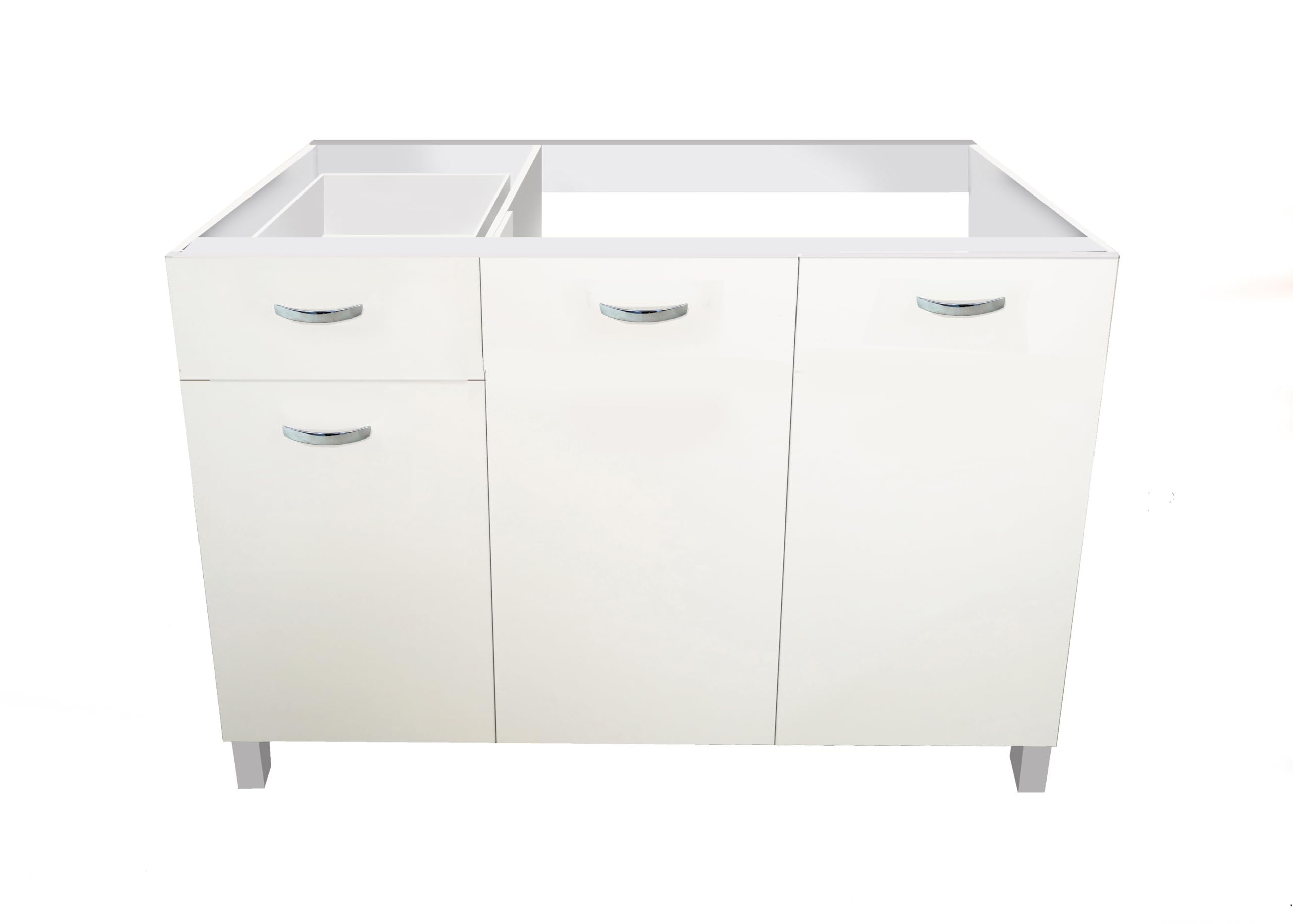 MABEL Mueble bajo fregadero de cocina con cajón blanco, organizador de madera ennoblecida con fregadero de apoyo de acero, bañeras a la derecha con escurridor – L 120 cm x P 50 cm x H 83,5 cm