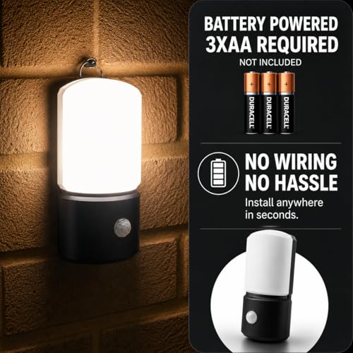 Lámpara de seguridad LED blanca a pilas con sensor de movimiento exterior resistente 4