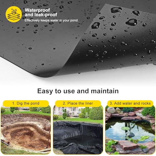 Teichfolie 2x3m Teichfolien Zuschnitt Schwarz HDPE Gartenteich Teichplane Stärken 0,2mm Geeignet für Innen& Außenbereich Fischteiche Hundeteich Brunnen Wassergarten Gartenarbeit Wasserfall Hochbeete