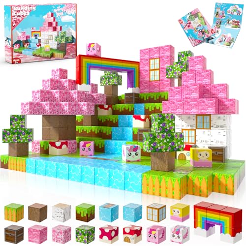 Blocs Magnétiques Monde de Construction Magnétique Construis Mon Monde Magnétique de Licorne de Rêve 100 Pièces Blocs Magnétiques Cadeaux Licorne pour...